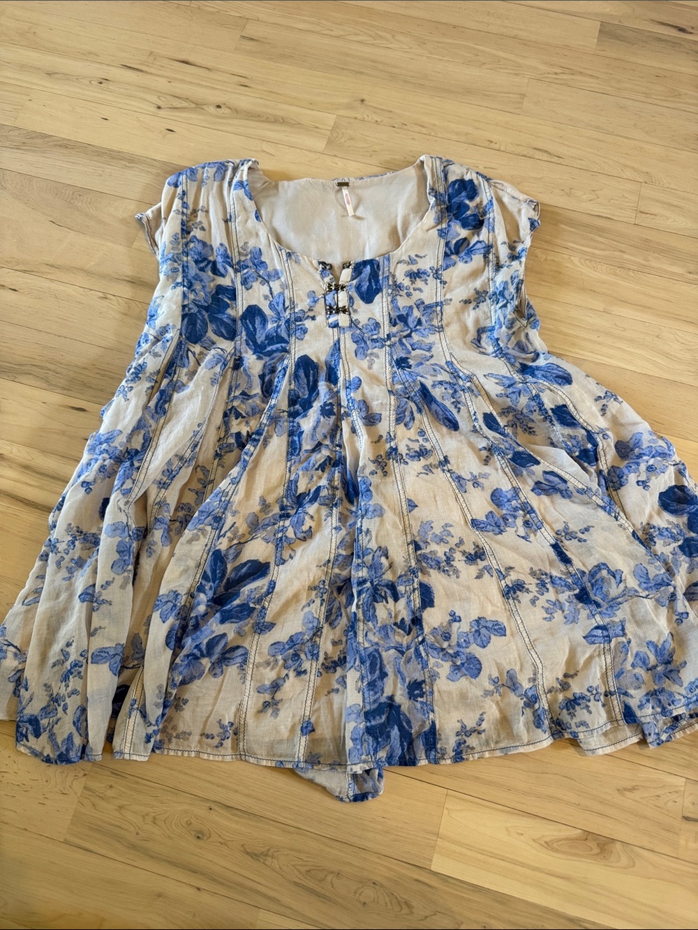 Free People Sully Mini Dress-Floral-Boho-Western-Cotton-Pockets-M - Picture 2 of 8